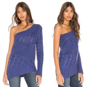 Revolve Tularosa Ekkah Wool Cable Knit Fuzzy Blue One Shoulder Sweater Sz Small